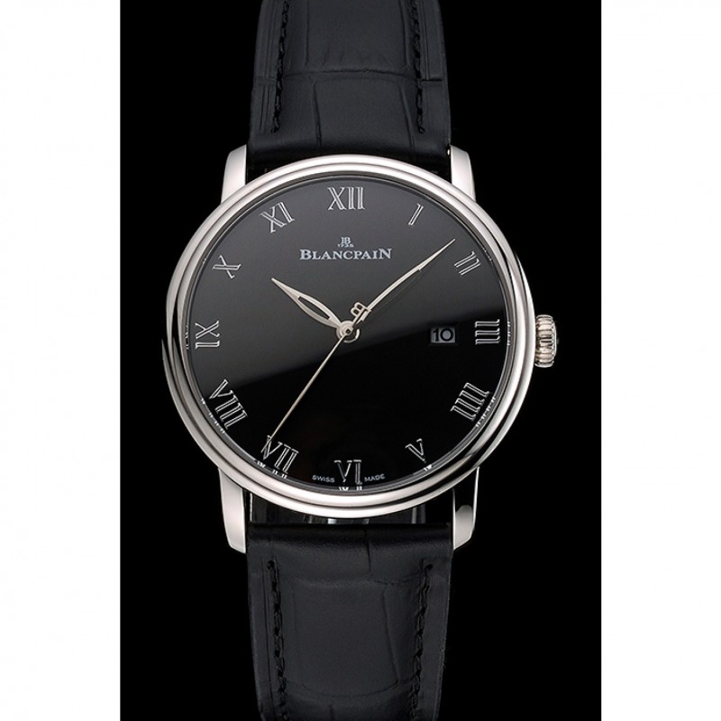 Blancpain Villeret Ultra Slim Black Dial Stainless Steel Case Black Leather Strap-1