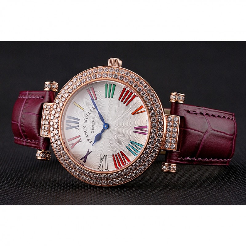 Franck Muller Double Mistery Ronde White Dial Rose Gold Case Plum Leather Strap-4