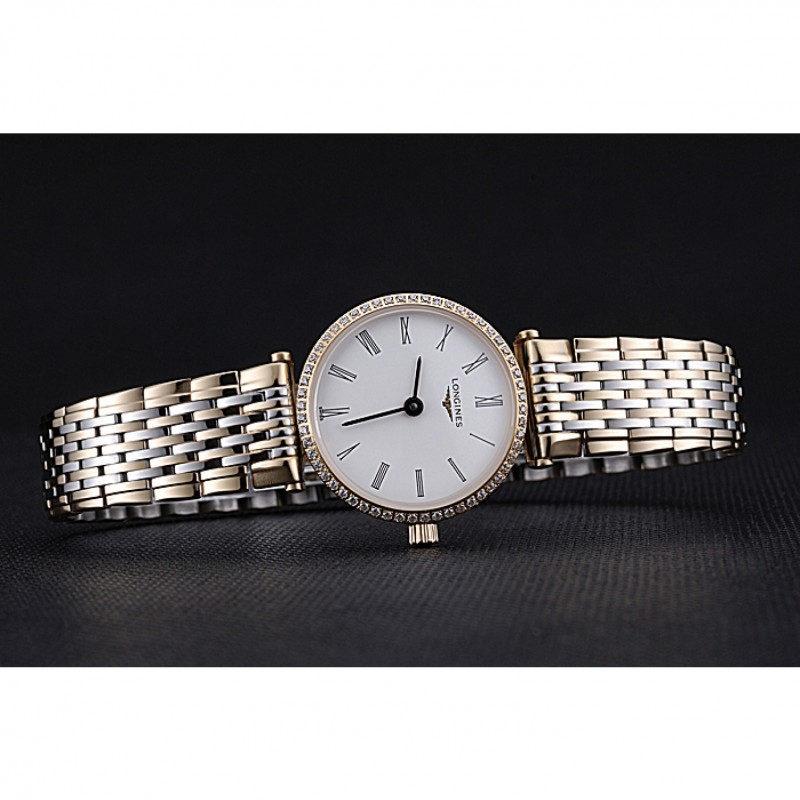 Longines La Grande Classique Two Tone Band White Dial Diamond Bezel Femme 622104-3
