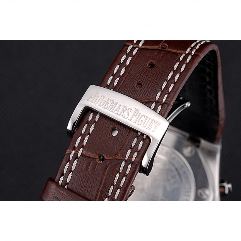 Swiss Audemars Piguet Royal Oak Chronograph White Dial Stainless Steel Case Brown Leather Strap 622864-5
