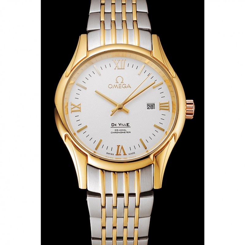 Omega De Ville White Dial Gold Case Two Tone Bracelet 1453785-1