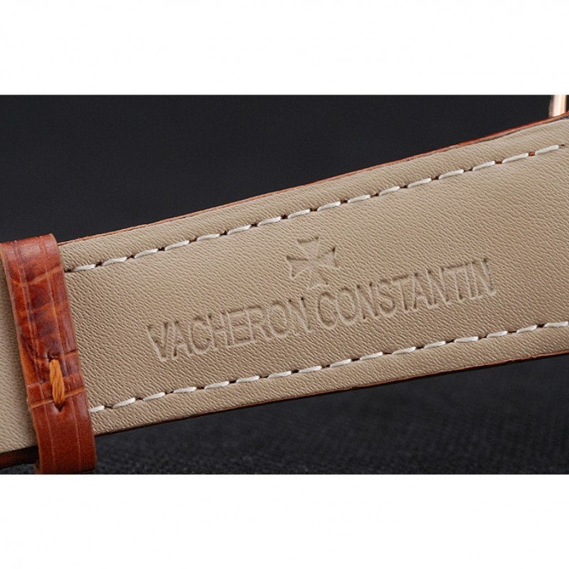 Vacheron Constantin Patrimony Power Reserve White Dial Gold Diamond Case Brown Leather Bracelet 1454268-6