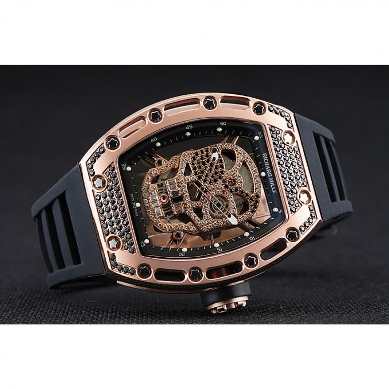 Richard Mille Tourbillon Skull RM 052 Rose Gold Case Black Rubber Bracelet 1454252-4