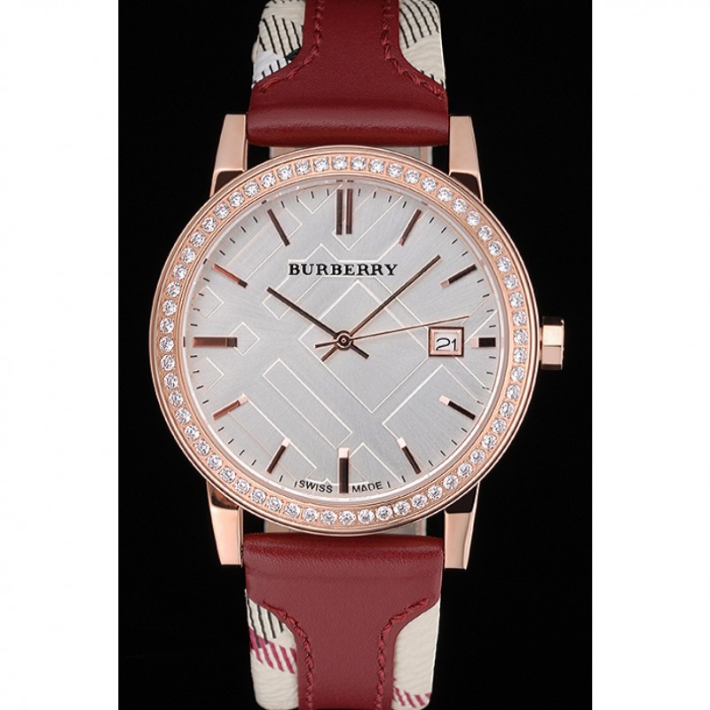 Burberry The City Classic Diamonds Case Silver Dial Red Bracelet 622570-1