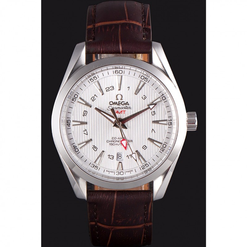 Omega Seamaster Silver Bezel with White Dial and Brown Leather Band 621573-1
