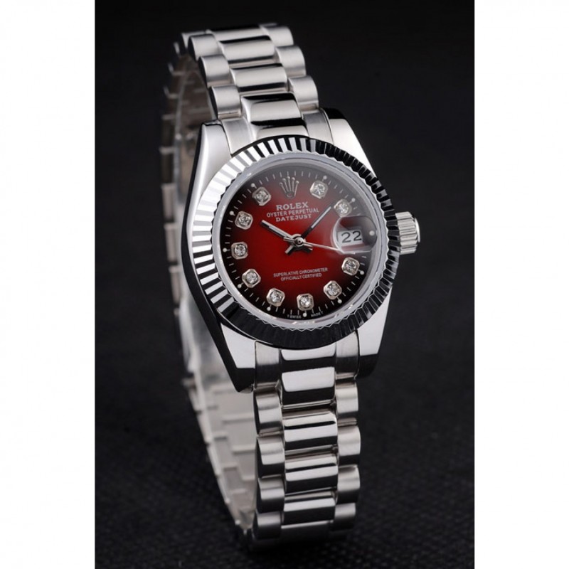 Rolex Datejust Polished Stainless Steel Two Tone Red Dial-2