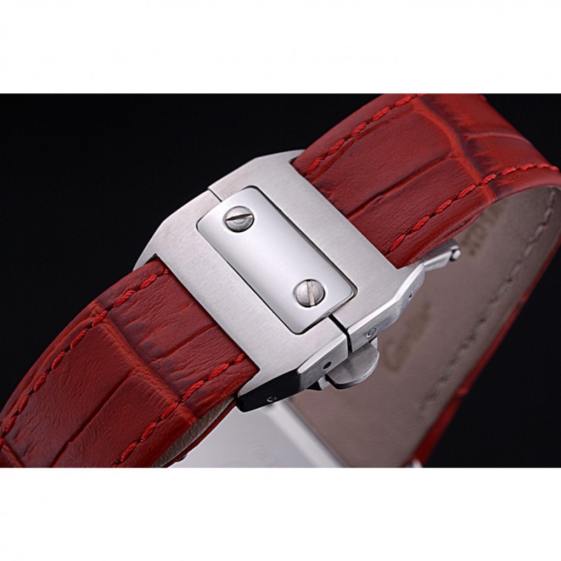 SS Replica Watches Swiss Cartier Santos White Dial Stainless Steel Case Red Leather Bracelet 622551-5