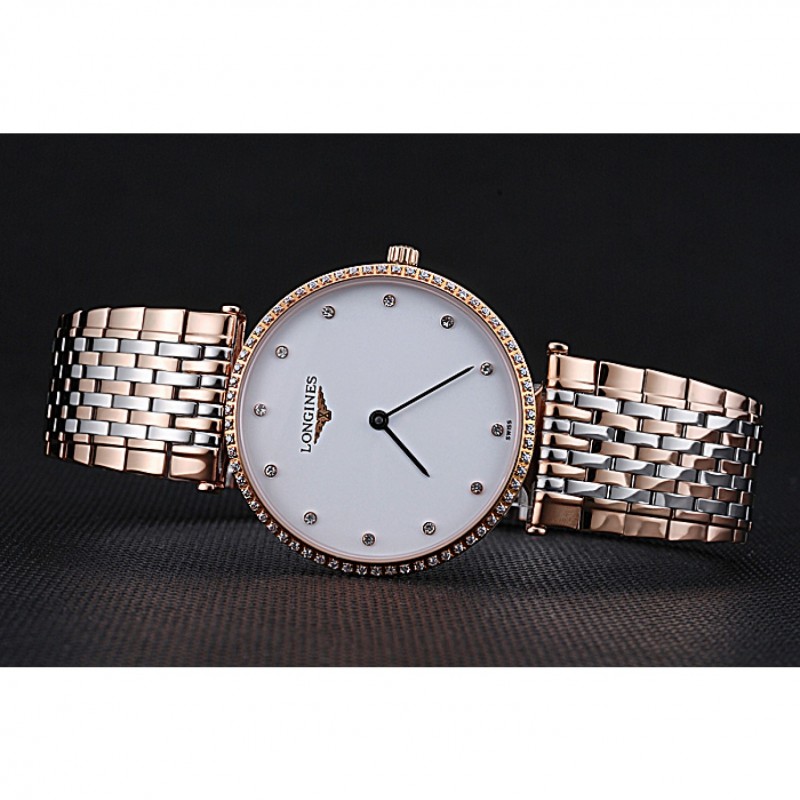 Longines La Grande Classique Rose Gold White Dial Diamond Bezel Homme 622105-4