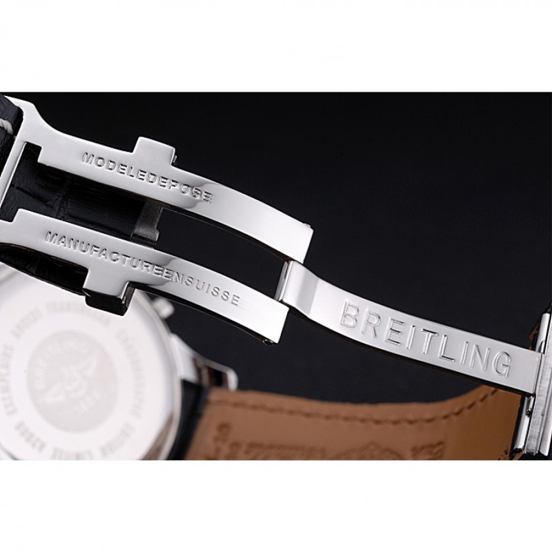 Breitling Transocean Chronograph Unitime Black Dial Stainless Steel Case Black Leather Bracelet 622242-6