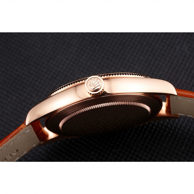Cheap Swiss Rolex Cellini White Dial Roman Numerals Rose Gold Case Light Brown Leather Strap-8