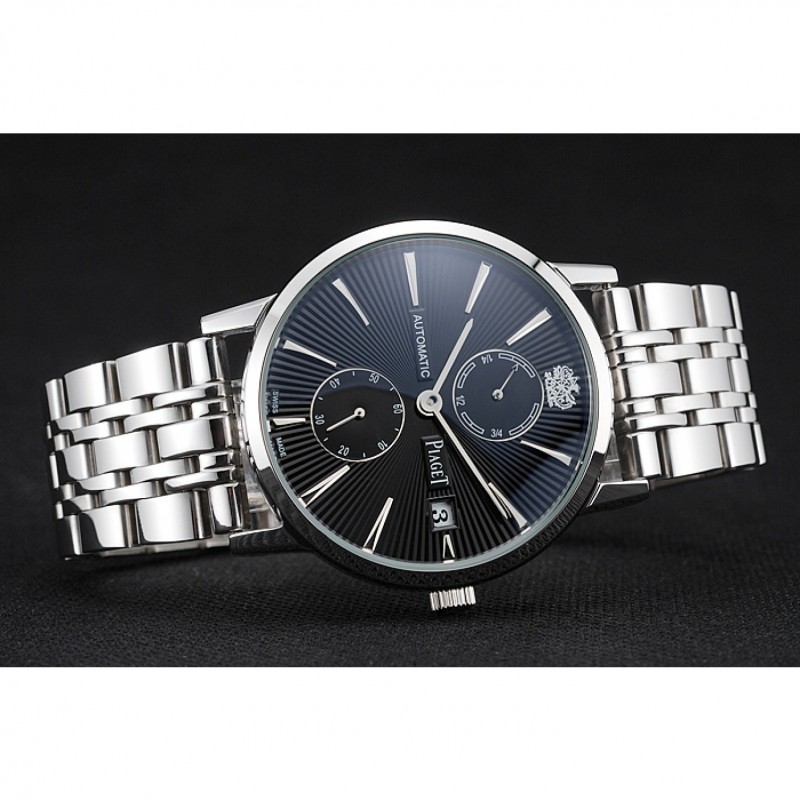 SS Replica Watches Piaget Altiplano Black Dial Silver Case Stainless Steel Bracelet 1454232-4