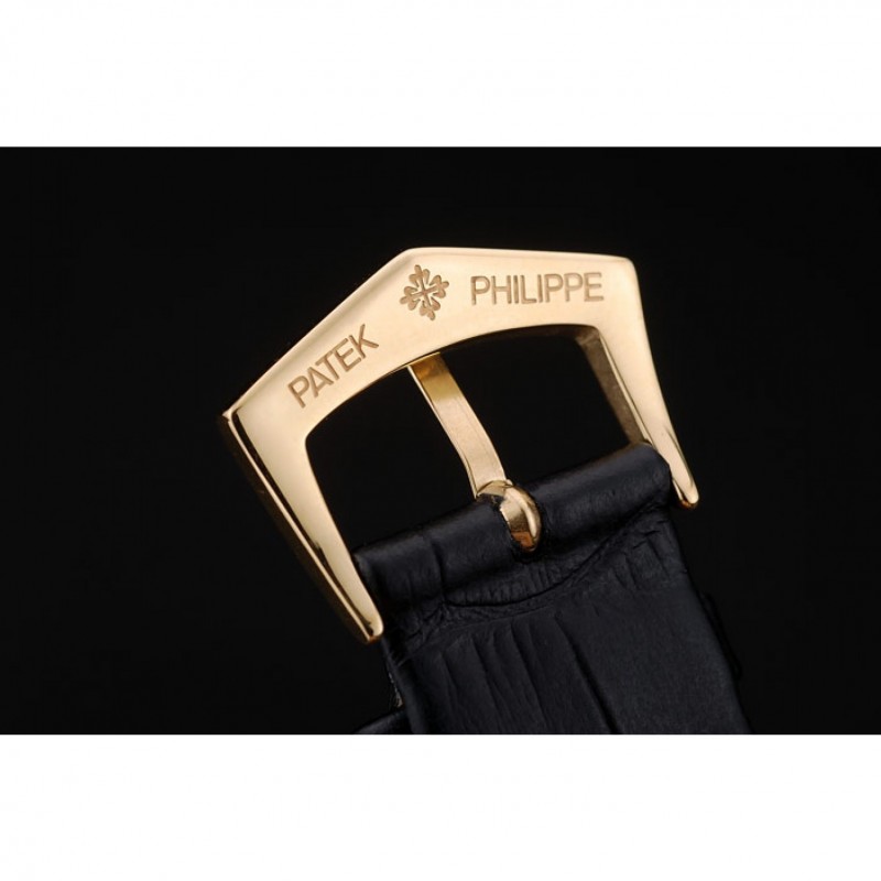 High Quality Replica Watches Patek Philippe Swiss Calatrava Ribbed Bezel White Dial Black Leather Strap 7642-8