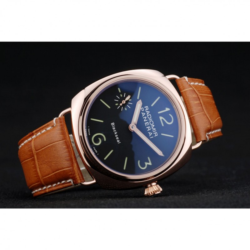 High End Replica Watches Panerai Radiomir Rose Gold Case Black Dial Brown Leather Strap 98137-3