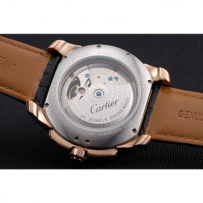 Cartier Calibre Tourbillon Black Dial Gold Case Black Leather Strap 622754-7