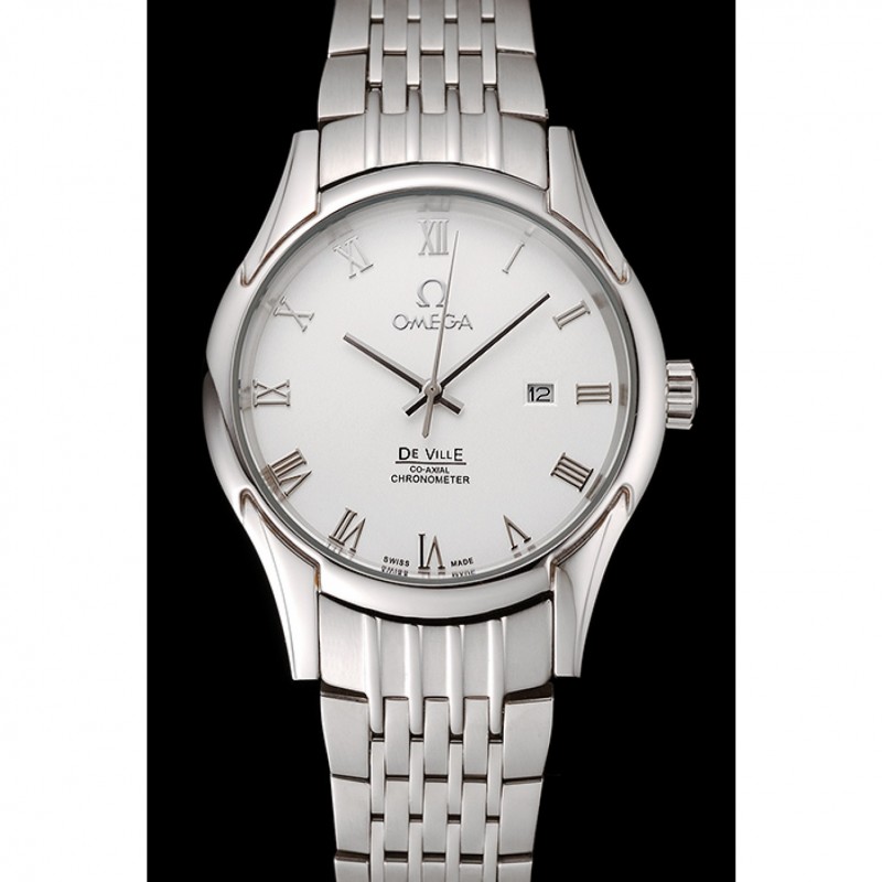 AAA Replica Watches Omega De Ville White Dial Roman Numerals Stainless Steel Case And Bracelet 1453791-1