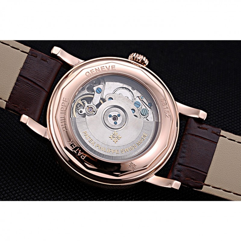 Patek Philippe Geneve Grand Complications White Dial Tourbillon Rose Gold Bezel Brown Band 622156-8