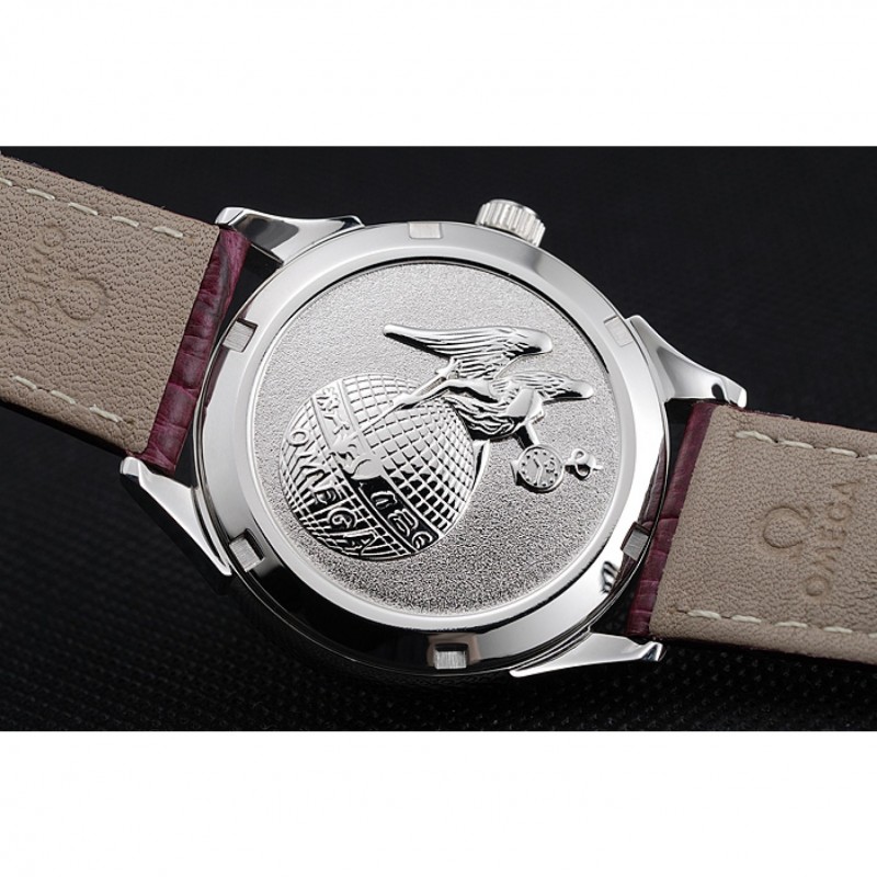 Omega DeVille Prestige Dark Red Dial Silver Diamond Case Dark Red Leather Bracelet 1454121-7