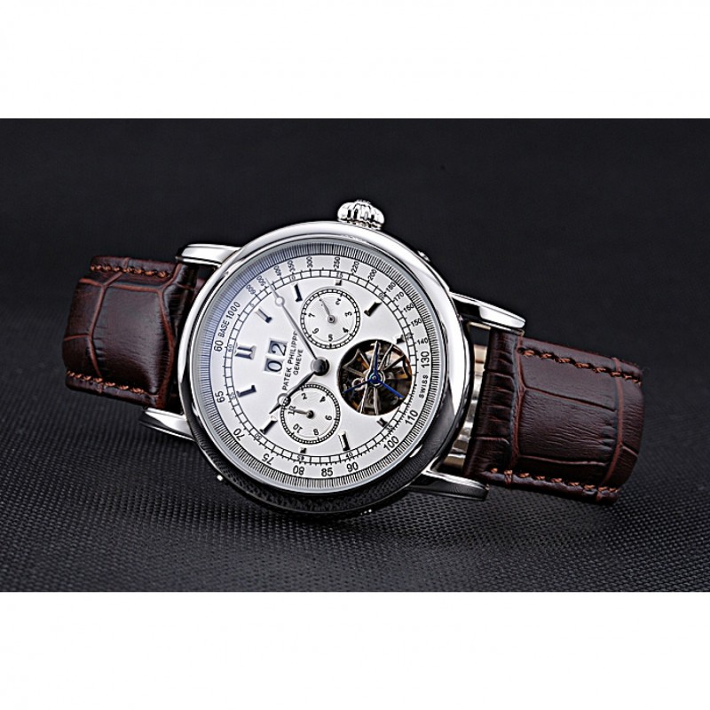 Patek Philippe Geneve Grand Complications White Dial Tourbillon Stainless Steel Bezel Brown Band 622154-4