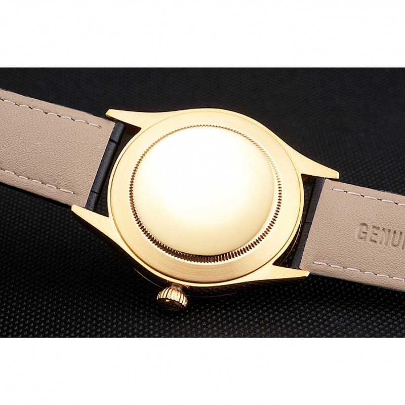 Best Replica Watches Swiss Rolex Cellini Black Dial Gold Markings Gold Case Black Leather Strap-7