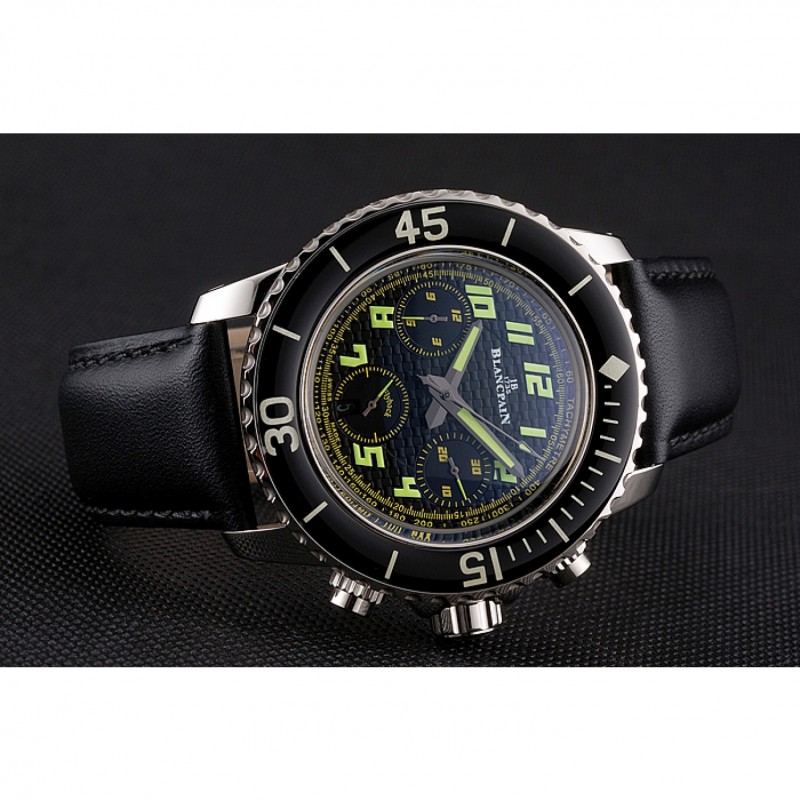 Swiss Blancpain Fifty Fathoms Flyback Chronograph Carbon Fiber Dial Stainless Steel Case Black Leather Strap-3