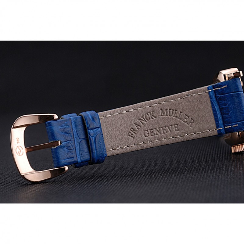 Franck Muller Long Island Classic Gold Dial Gold Case Blue Leather Band 622367-5