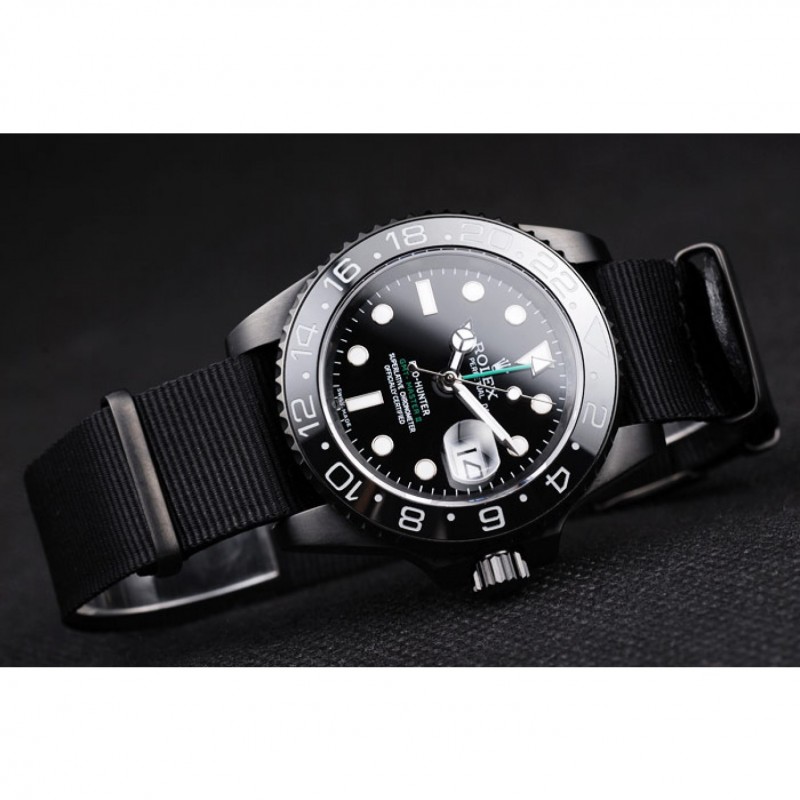 High Quality Replica Watches Rolex Swiss GMT Master II Pro-Hunter Black Fabric Strap Black Dial-3
