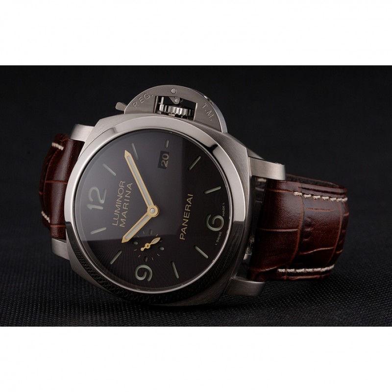 Luxury Swiss Panerai Luminor Marina 1950 3 Days Brown Dial Stainless Steel Case Brown Leather Strap-3