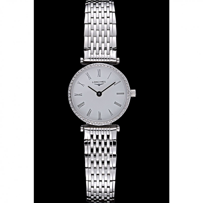 Longines La Grande Classique Stainless Steel White Dial Diamond Bezel Femme 622110-1