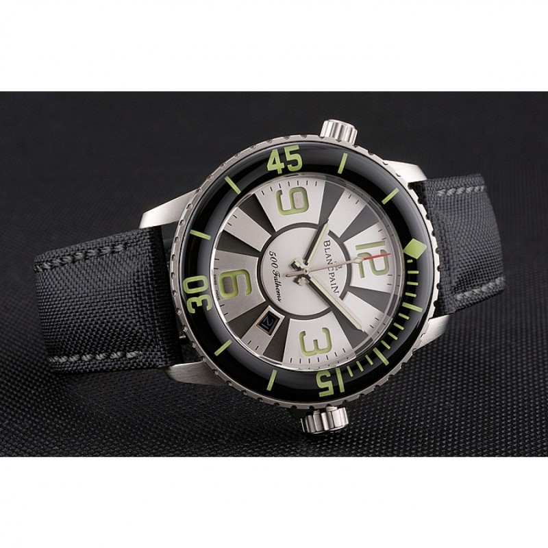 Swiss Blancpain 500 Fathoms Silver Dial Stainless Steel Case Black Canvas Strap-4