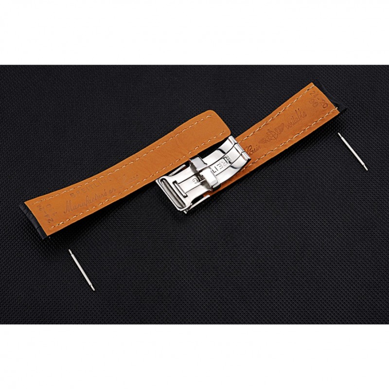 Breitling Black Leather White Stitching Bracelet 622482-8