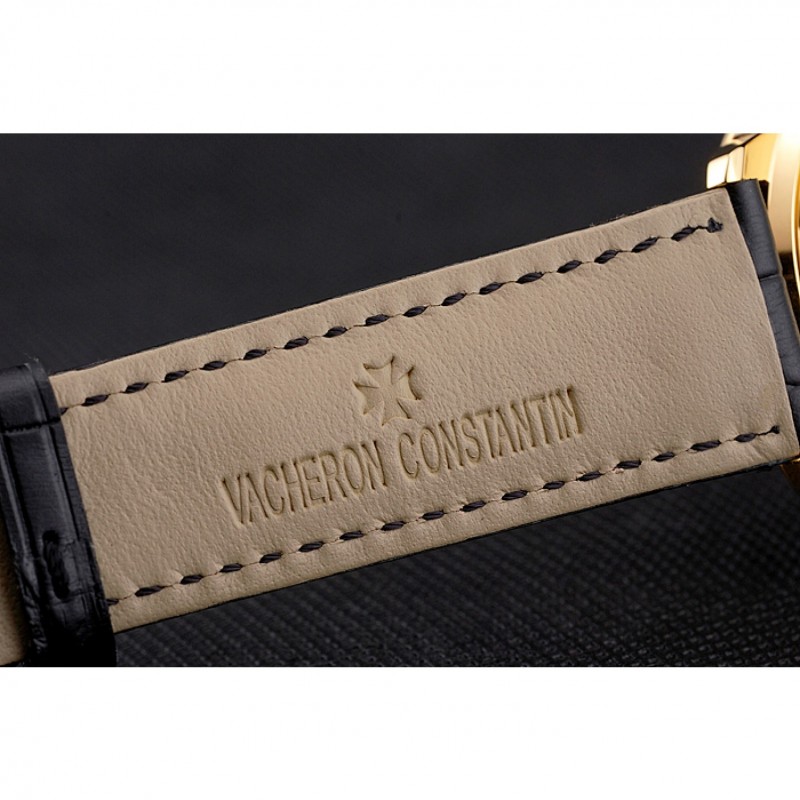 Swiss Vacheron Constantin Traditionnelle Power Reserve Gold Dial And Case Diamond Bezel Black Leather Strap-7