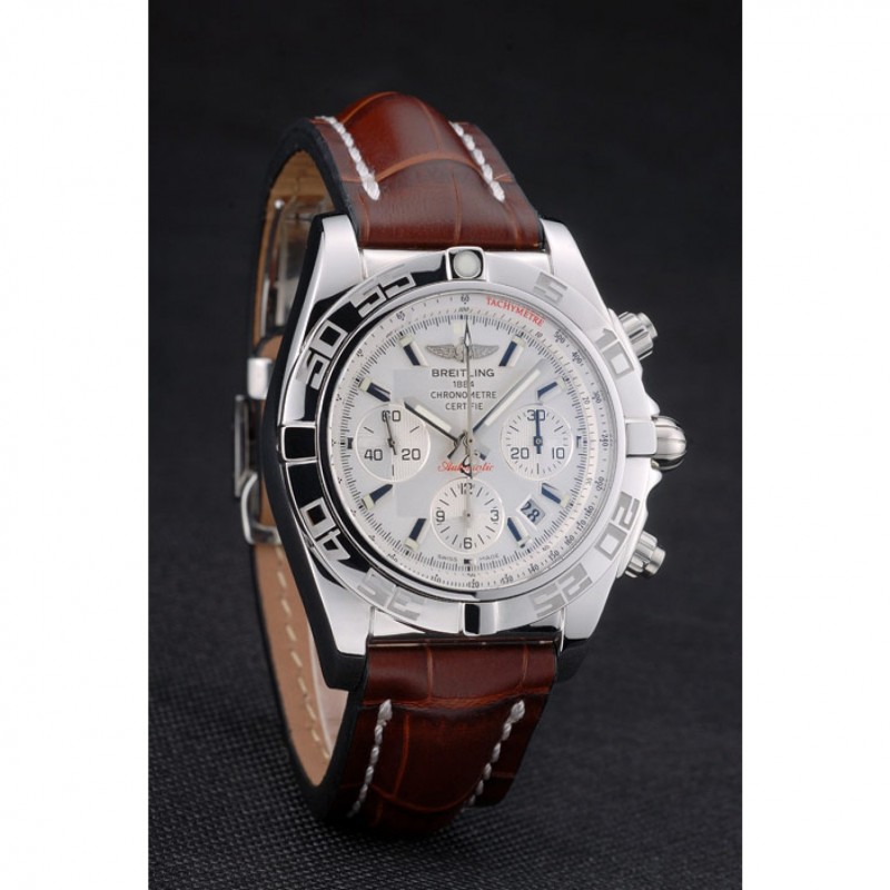 Cheap Swiss Breitling Certifie Stainless Steel Bezel Brown Croco Leather Bracelet White Dial 80285-2