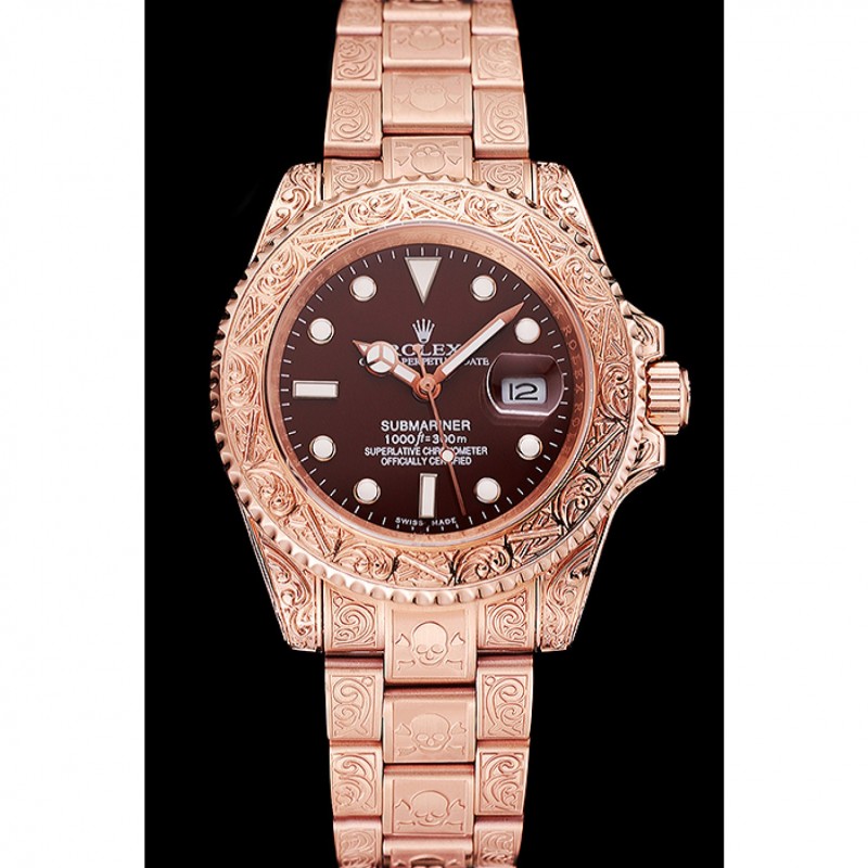 High Quality Replica Watches Swiss Rolex Submariner Skull Limited Edition Brown Dial Rose Gold Case And Bracelet 1454087-1