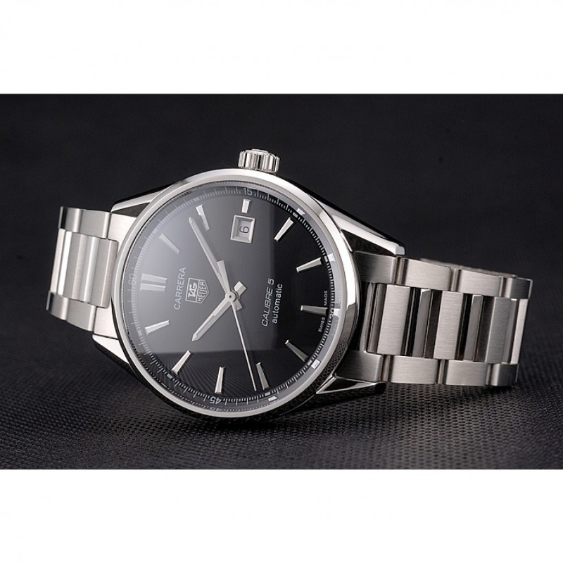 Swiss Tag Heuer Carrera Calibre 5 Black Dial Stainless Steel Case And Bracelet-4