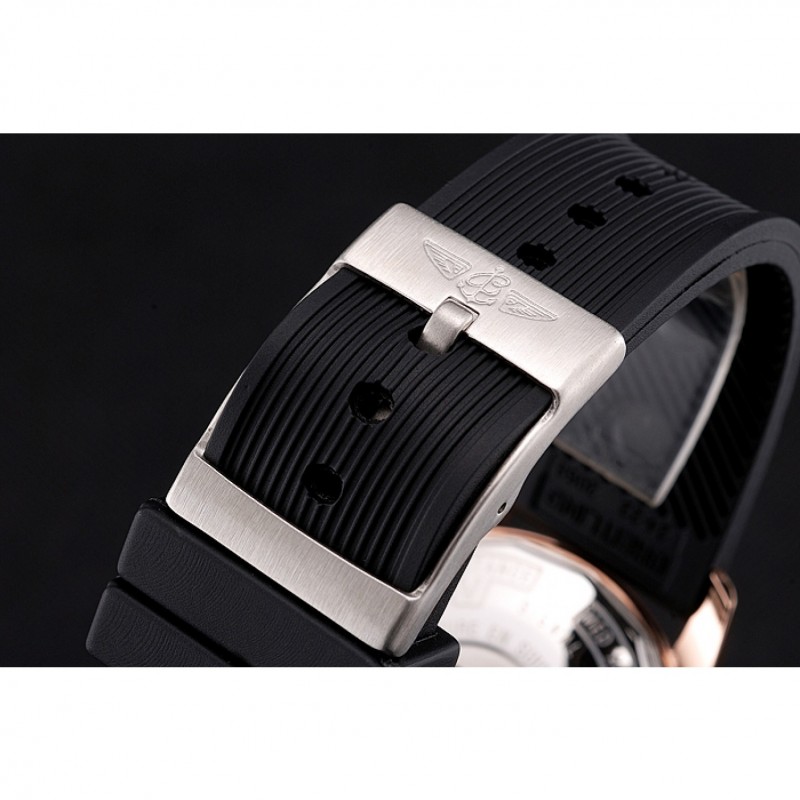 Breitling Transocean Black Dial Black Rubber Strap Rose Gold Bezel 98207-7