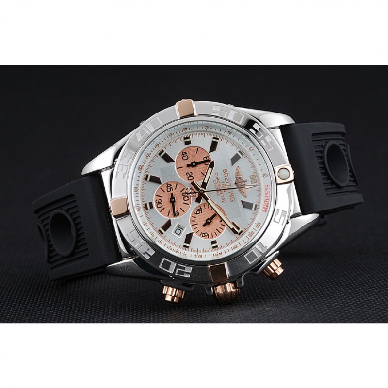 Breitling Chronomat Rose-Gold Highlight Ribbed Black Rubber Strap White Dial-4
