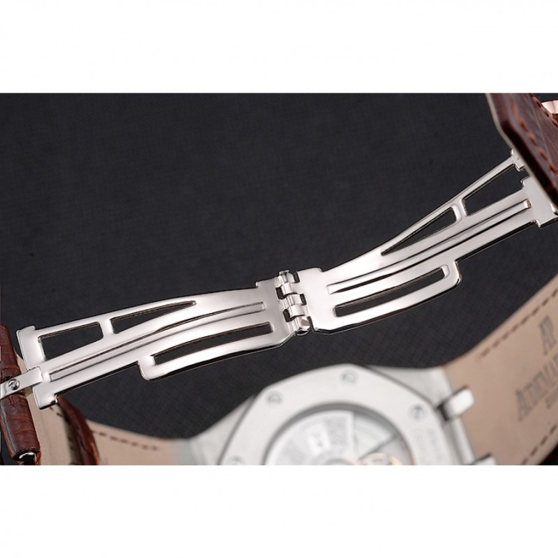 Swiss Audemars Piguet Royal Oak White Dial Stainless Steel Case Brown Leather Strap-6