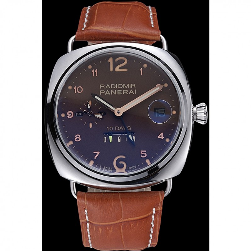 Panerai Radiomir Stainless Steel Bezel Cognac Leather Bracelet 622327-1