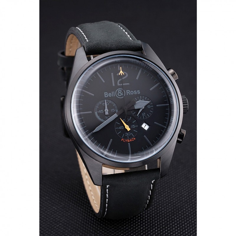 Bell and Ross BR126 Flyback Black Dial Black Case Black Suede Leather Strap-2