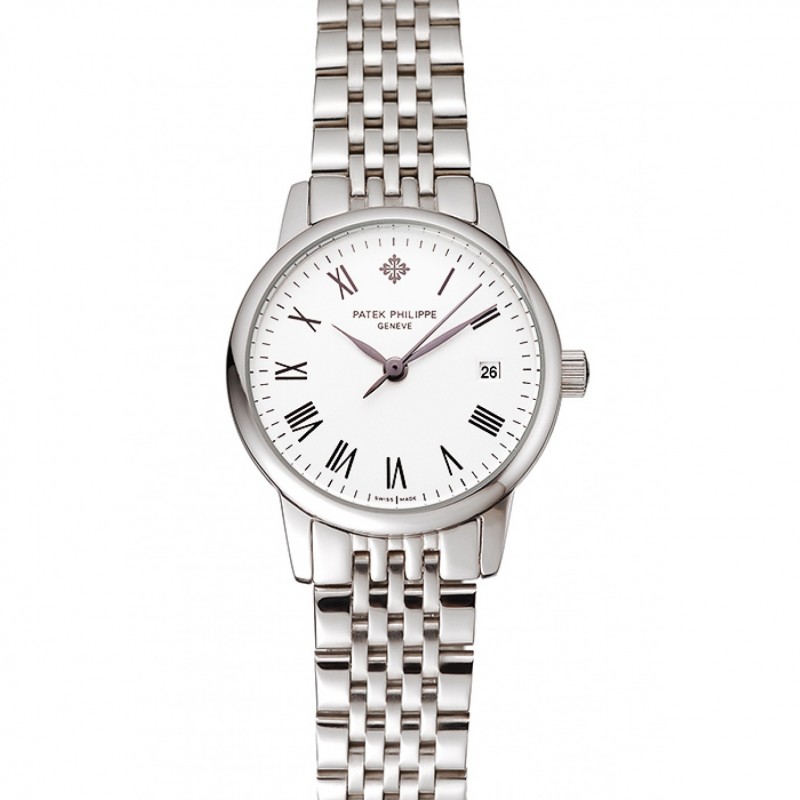 High Quality Replica Watches Patek Philippe Calatrava Ladies White Dial Stainless Steel Case And Bracelet 1453834-0