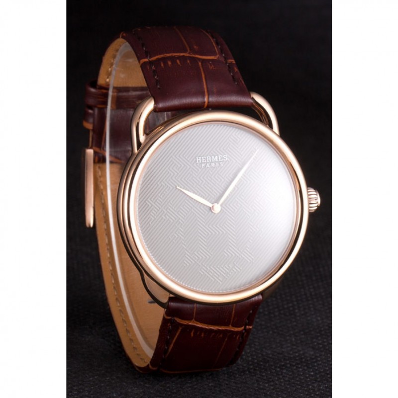 High Quality Replica Watches Hermes Classic Croco Leather Strap Silver Dial 801395-3