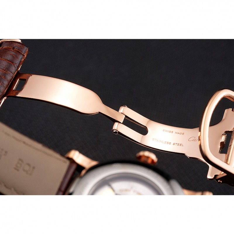 Swiss Cartier Rotonde Annual Calendar Black Dial Rose Gold Case Brown Leather Strap-7