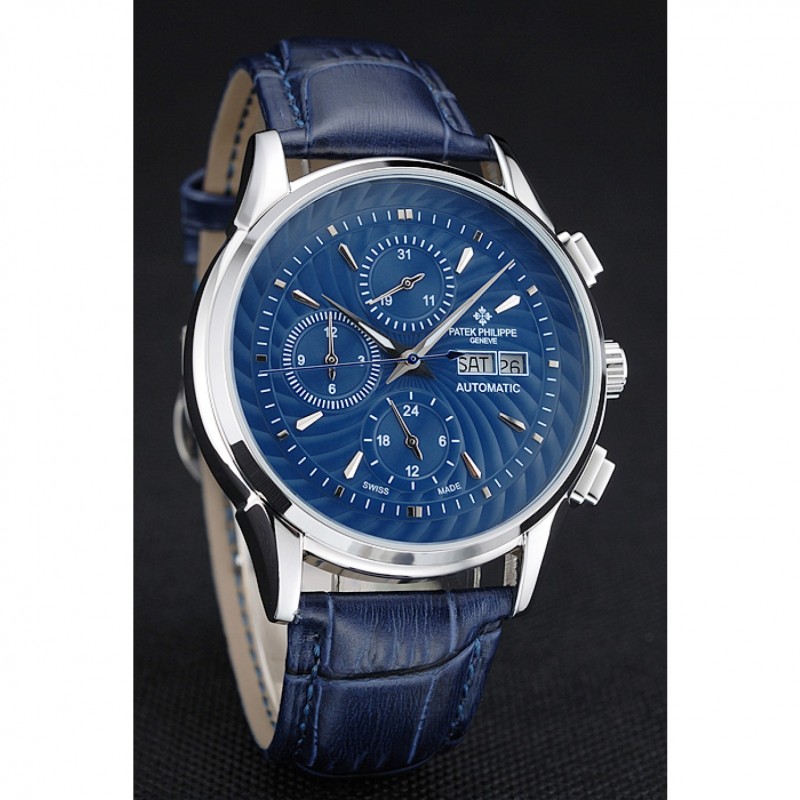Best Patek Philippe Grand Complications Blue Dial Silver Case Blue Leather Bracelet 1454241-2