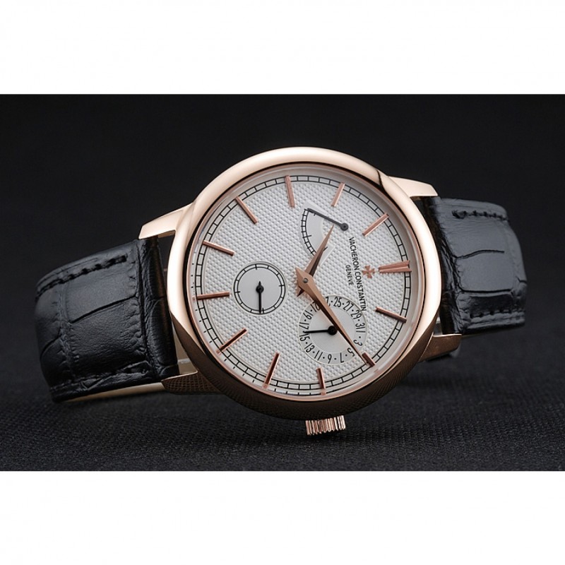 Vacheron Constantin Patrimony Power Reserve White Dial Gold Case Black Leather Bracelet 1454264-4