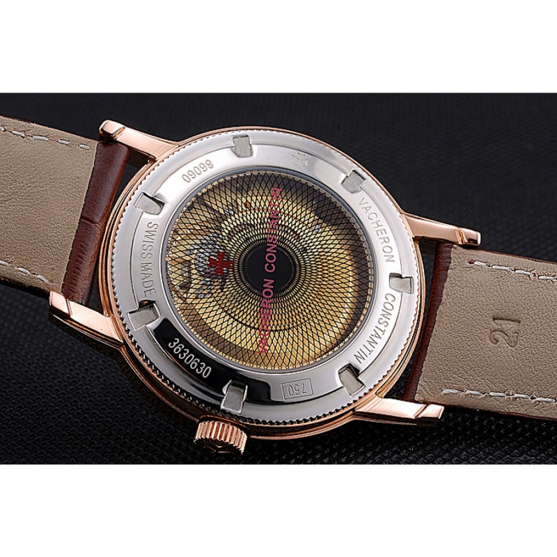 Swiss Vacheron Constantin Patrimony Contemporaine Rose Gold Case White Dial Brown Leather Bracelet 622680-7