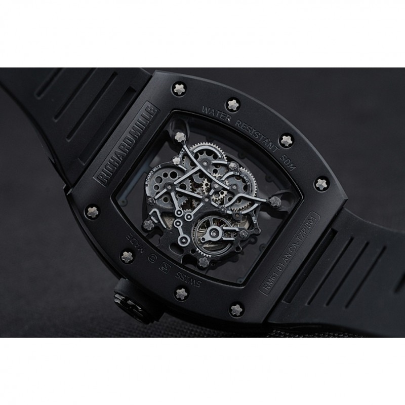 High Quality Richard Mille RM 055 Bubba Watson Black Case Black Rubber Bracelet 1454199-5
