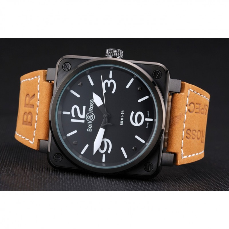Bell and Ross BR 01-94 Black Dial Black Case Brown Leather Strap-3