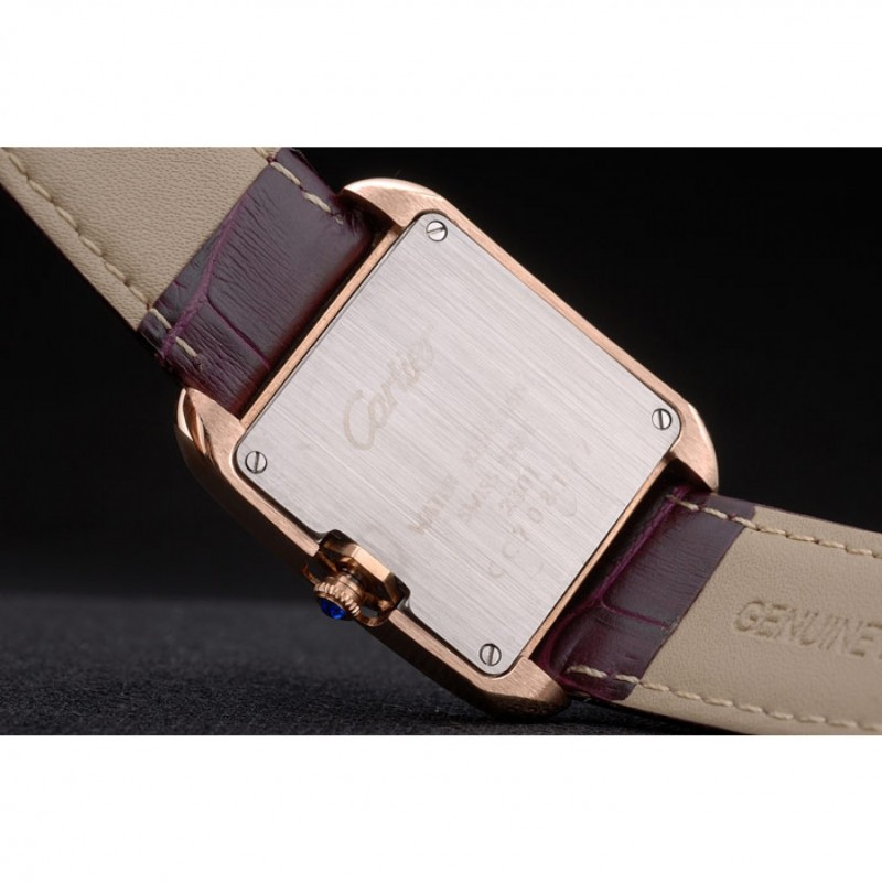 Cartier Tank Anglaise White Dragon Dial Diamonds Gold Case Purple Leather Bracelet-8