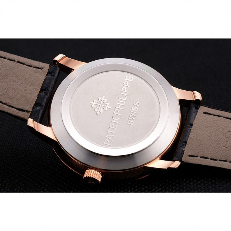 Patek Philippe Calatrava Date White Dial Rose Gold Case Black Leather Strap-7