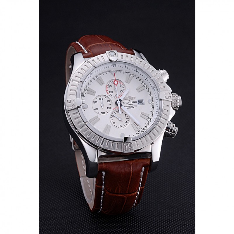 Breitling Chronomat Evolution White Dial Brown Leather Bracelet 622517-2